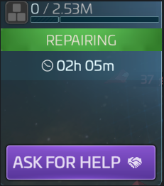 The purple Help button on a timed action, with the Ask For Help option below it.