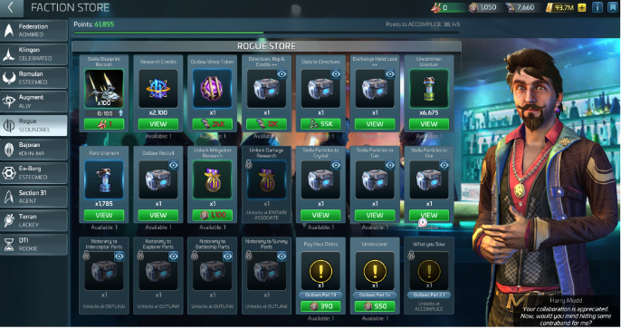 The Rogue (Outlaw) Faction Store.