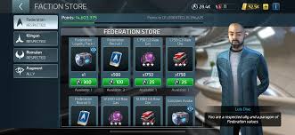 The Federation Faction Store: blueprints, recruit tokens and resources unlock as your reputation tier climbs.