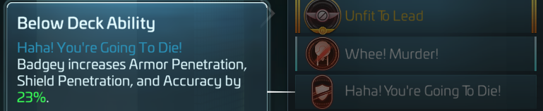 A Below Deck Ability tooltip -- active only while the Officer holding it is stationed Below Deck, not on the Bridge.