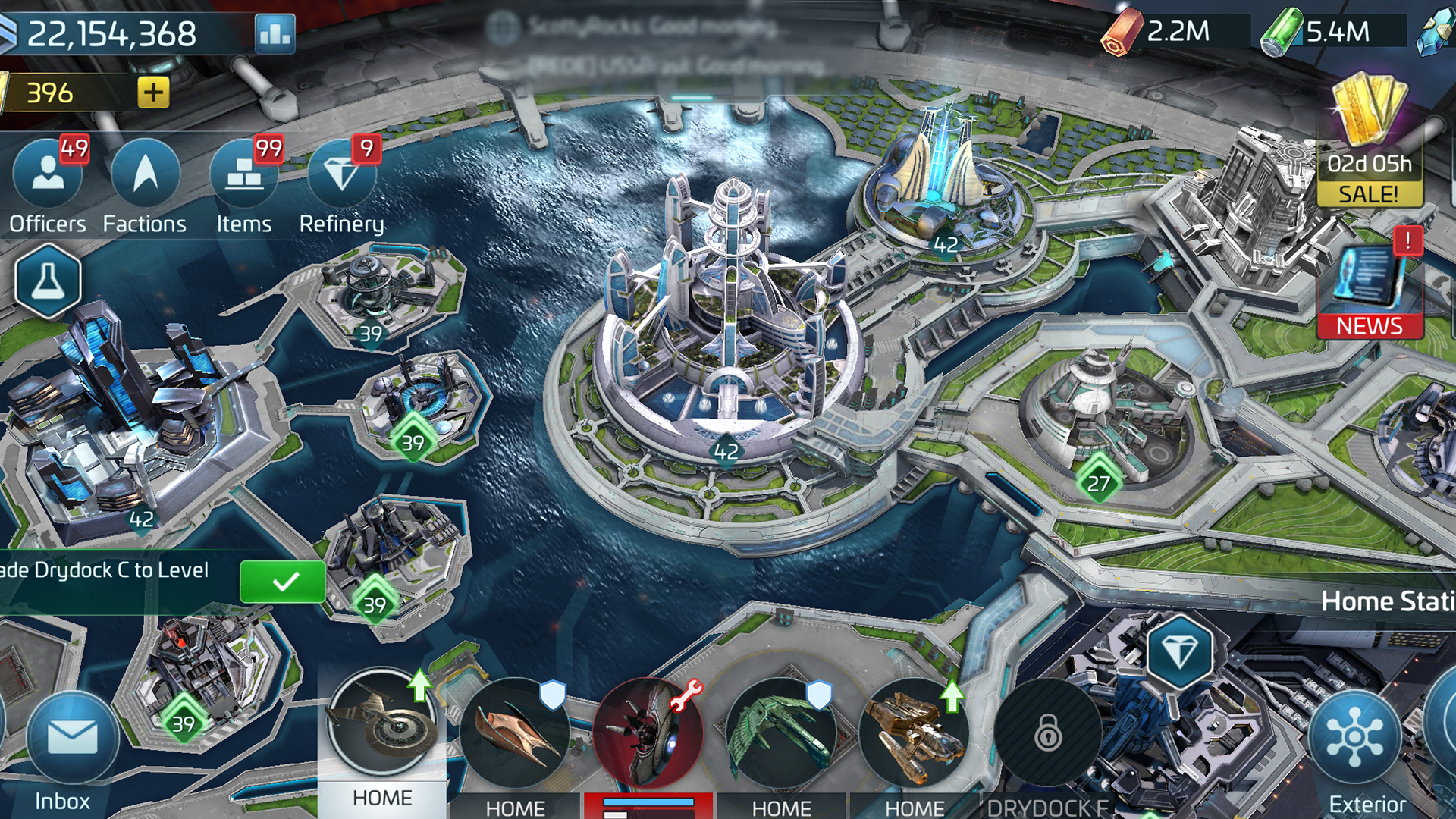 A station in the mid game. The number on each plot is that building's level, and none of them can pass the number on Operations in the centre.